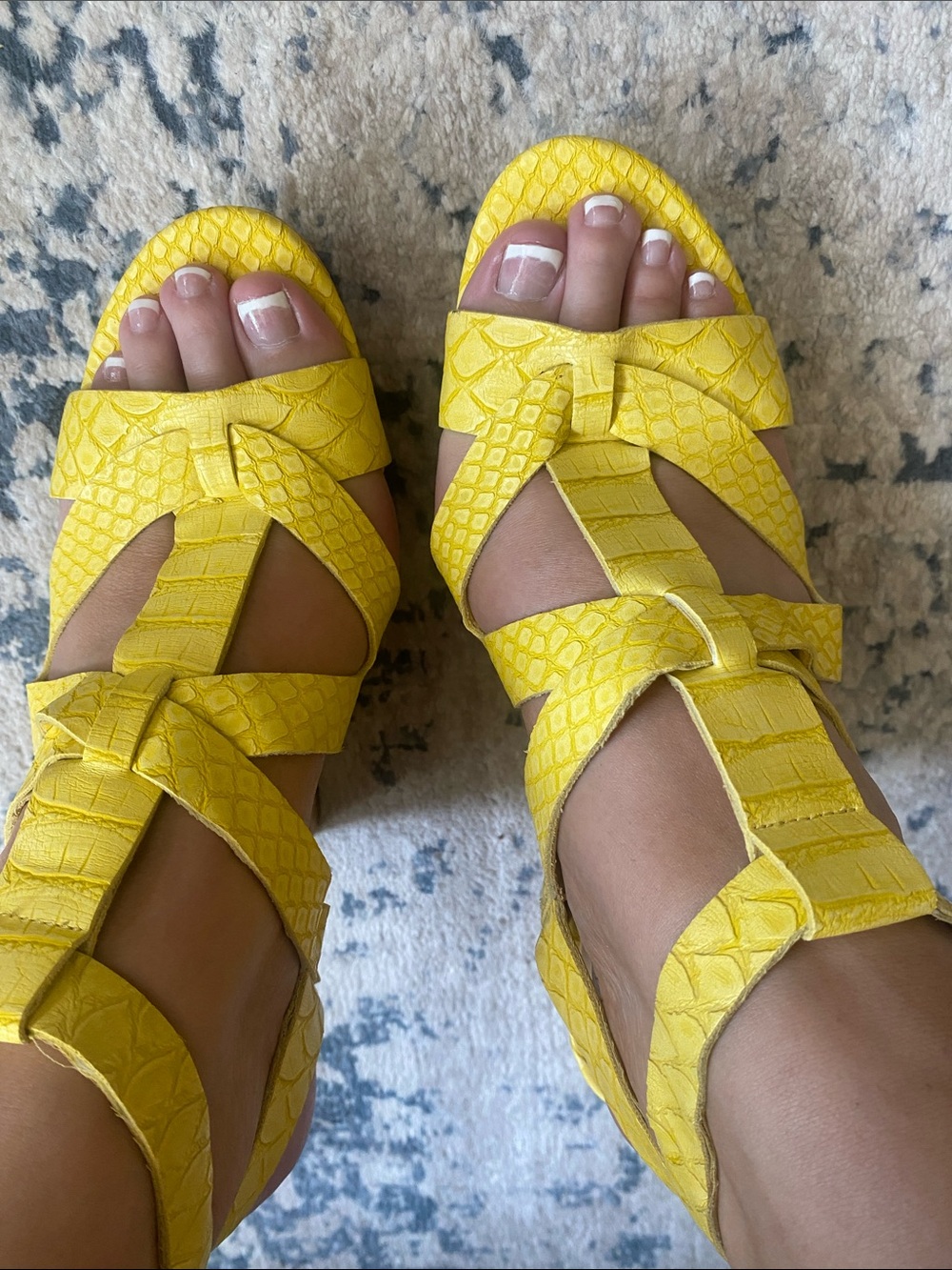 Guess Yellow Textured Strappy Women's  wedges